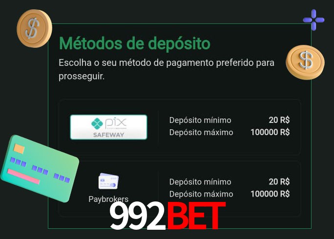 O cassino 992Bet oferece uma grande variedade de métodos de pagamento